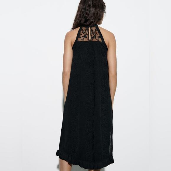 NWT Zara Knit Black Lace Halter Neck Midi Dress, Size S - Picture 5 of 8
